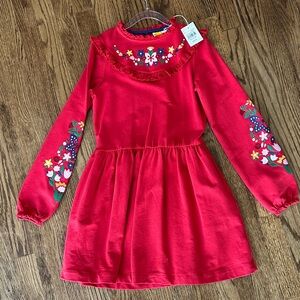 Mini Boden Bright Red Dress with Colorful Floral Details